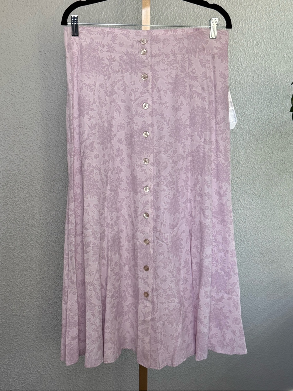 Vtg Deadstock Norton McNaughton Lavender Floral Button-Front Midi Skirt Size 16
